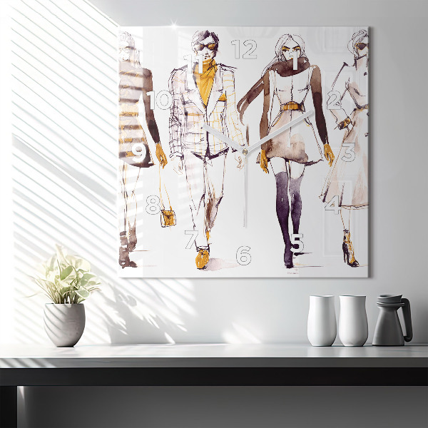 Square glass wall clock Woman and man