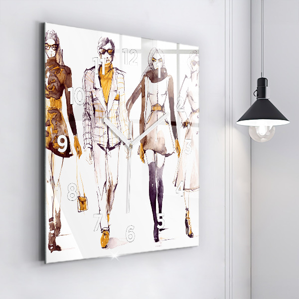 Square glass wall clock Woman and man