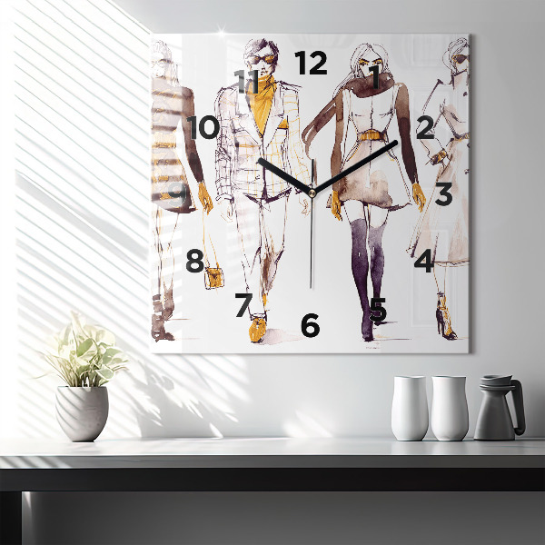 Square glass wall clock Woman and man