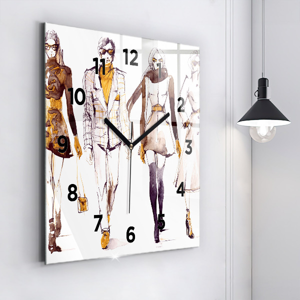 Square glass wall clock Woman and man