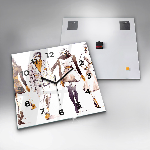 Square glass wall clock Woman and man
