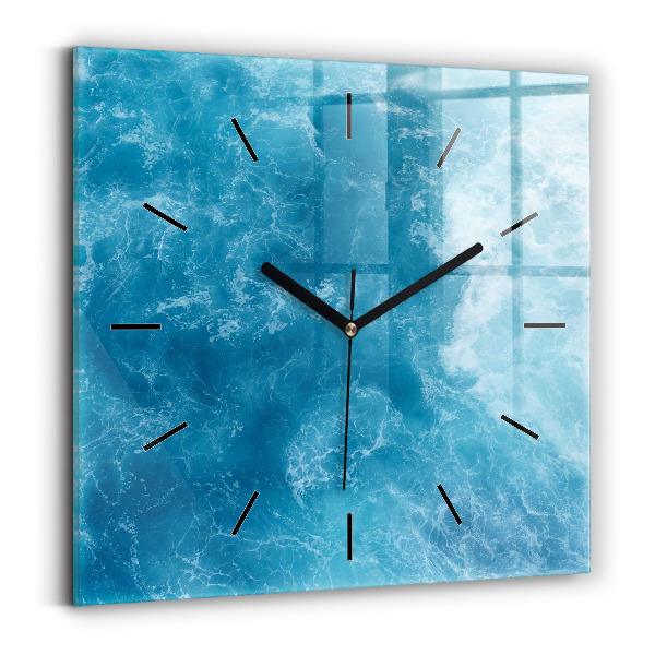 Square glass wall clock Sea water