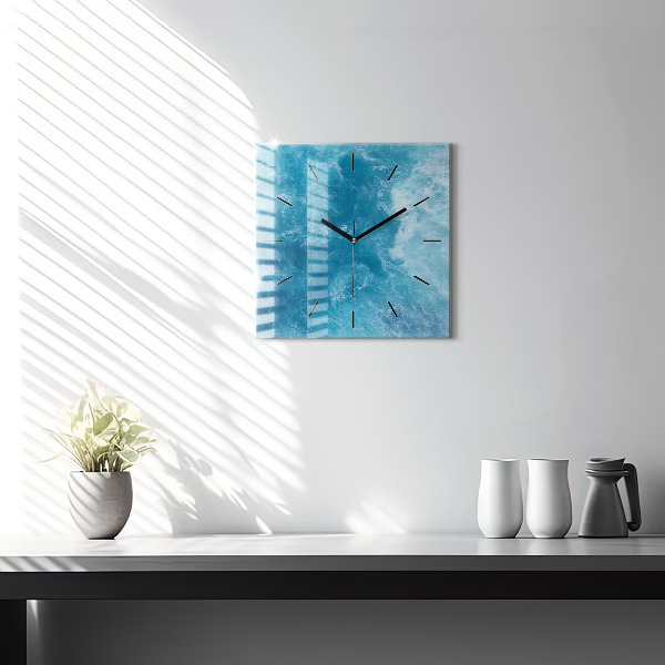 Square glass wall clock Sea water