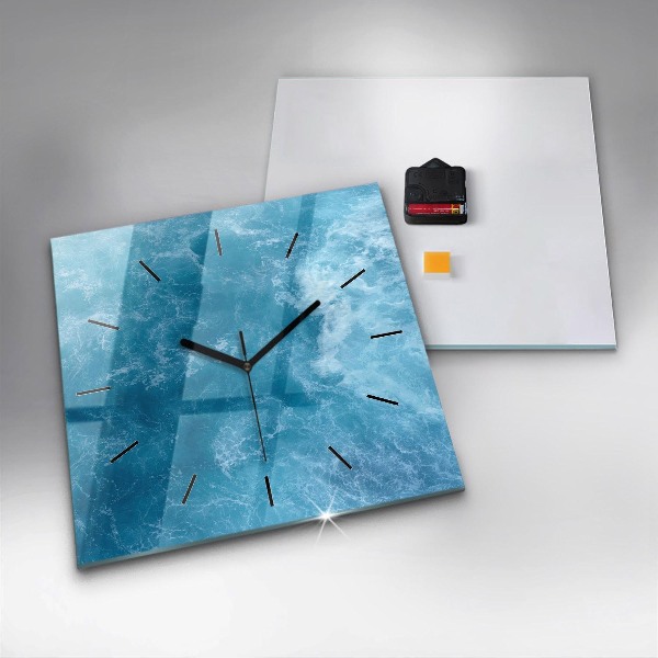 Square glass wall clock Sea water
