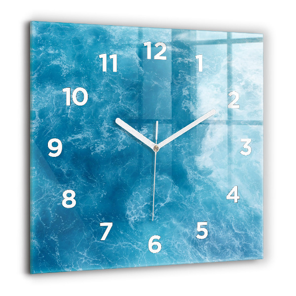 Square glass wall clock Sea water