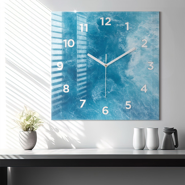 Square glass wall clock Sea water