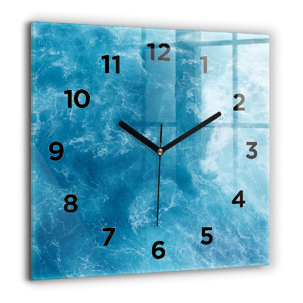 Square glass wall clock Sea water