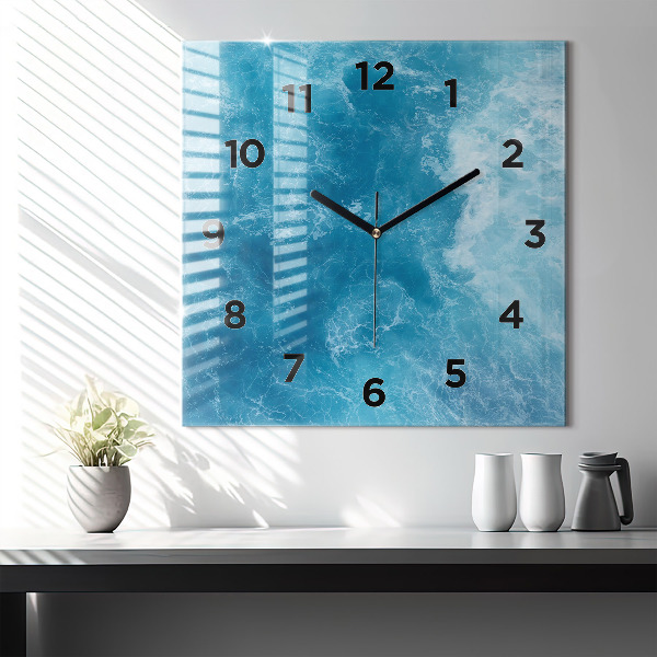 Square glass wall clock Sea water