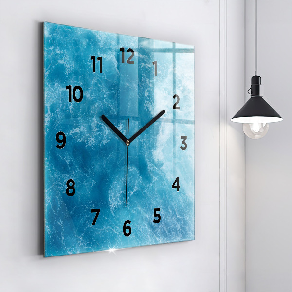 Square glass wall clock Sea water