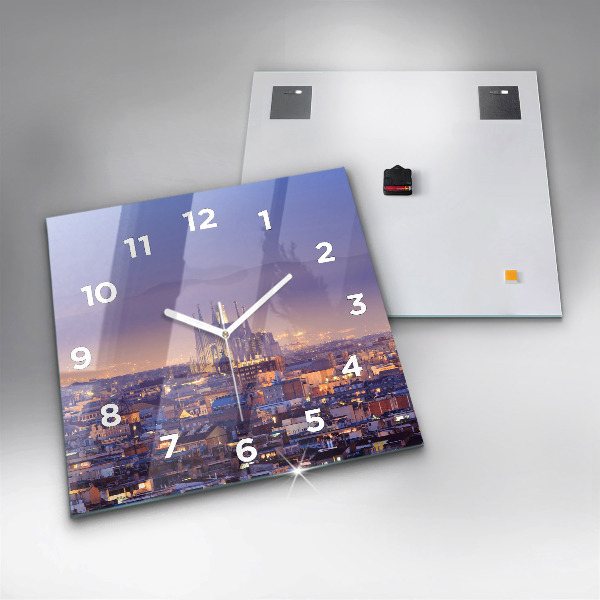 Square glass wall clock View of Barcelona