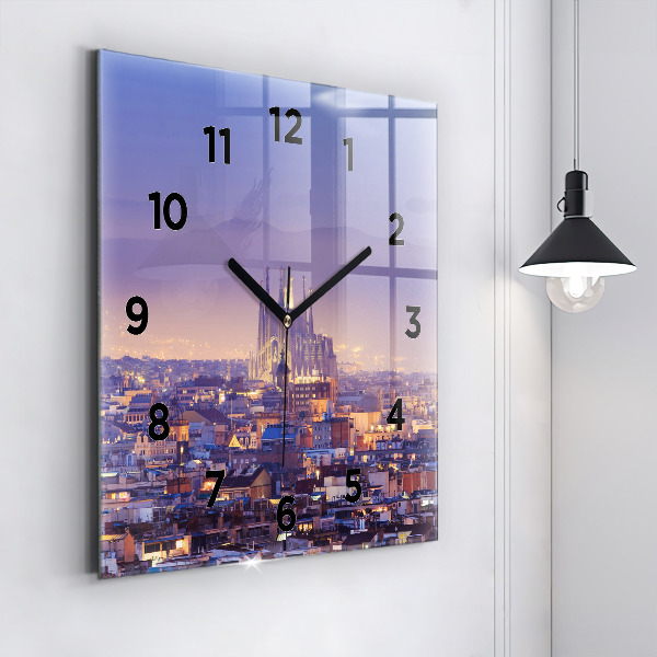 Square glass wall clock View of Barcelona