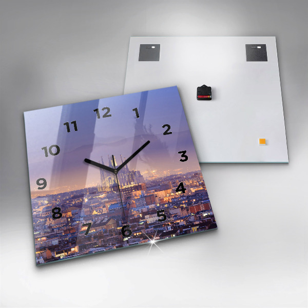 Square glass wall clock View of Barcelona