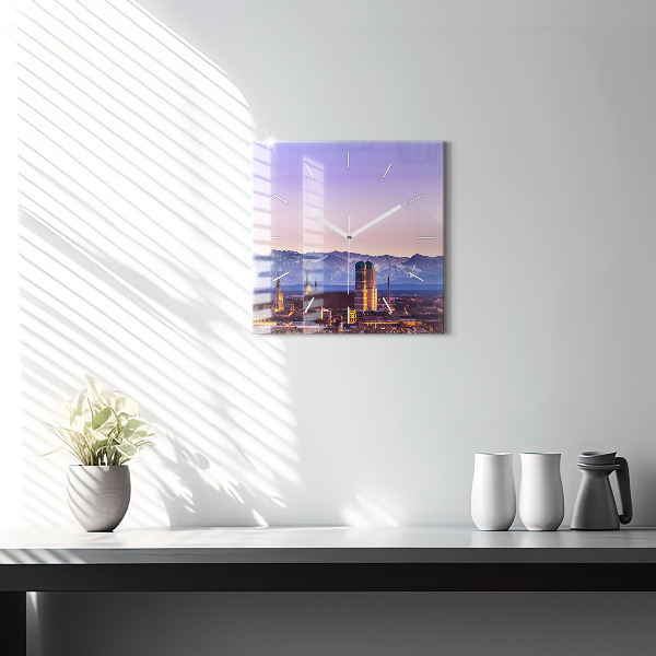 Square glass wall clock German Alps Munich