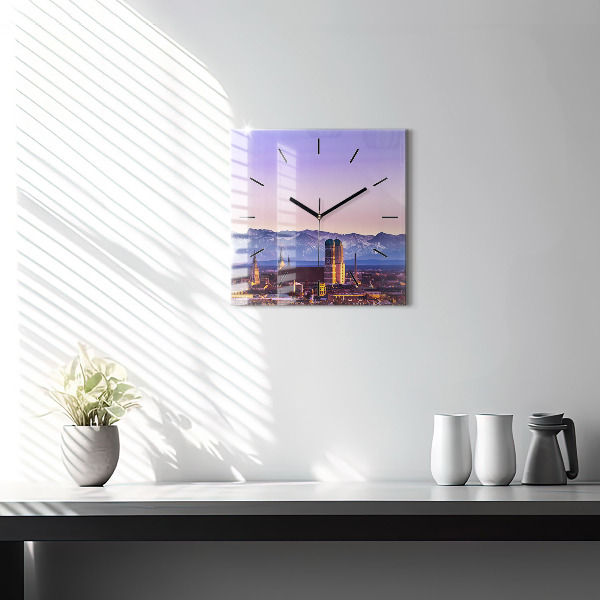 Square glass wall clock German Alps Munich