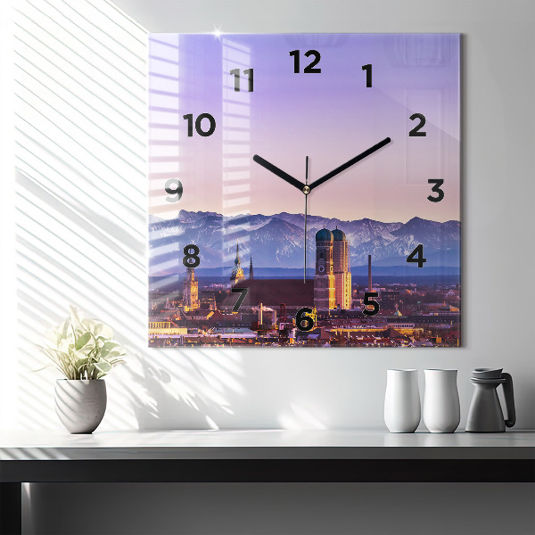 Square glass wall clock German Alps Munich