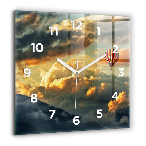 Square glass wall clock Balloon flight in the clouds