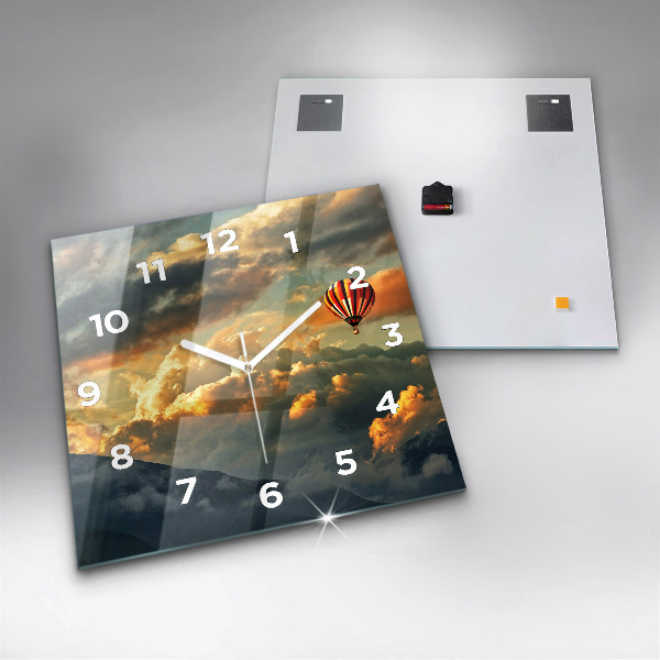 Square glass wall clock Balloon flight in the clouds