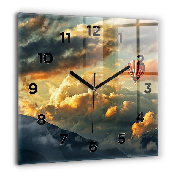 Square glass wall clock Balloon flight in the clouds