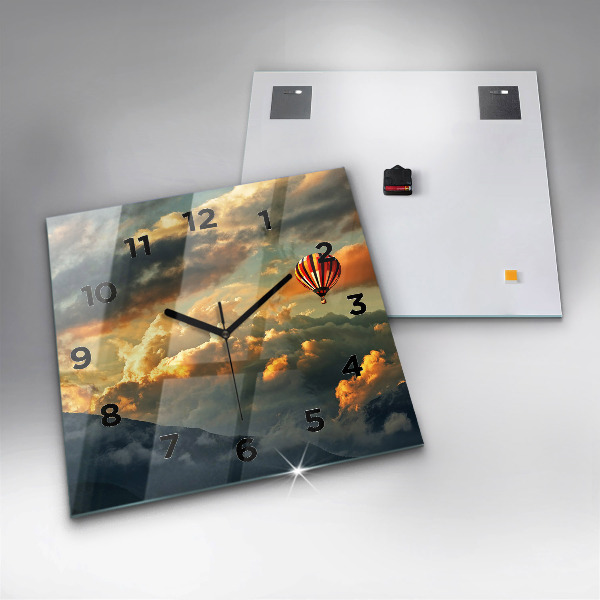 Square glass wall clock Balloon flight in the clouds