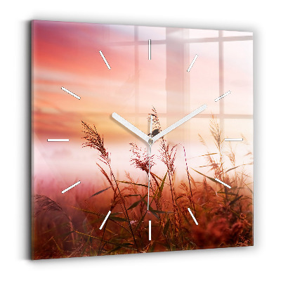 Square glass wall clock Foggy morning