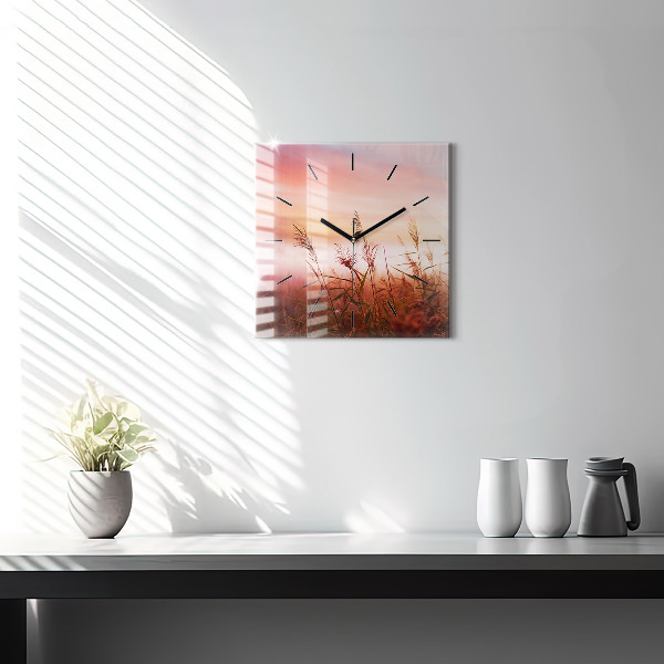 Square glass wall clock Foggy morning