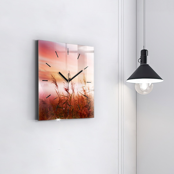 Square glass wall clock Foggy morning