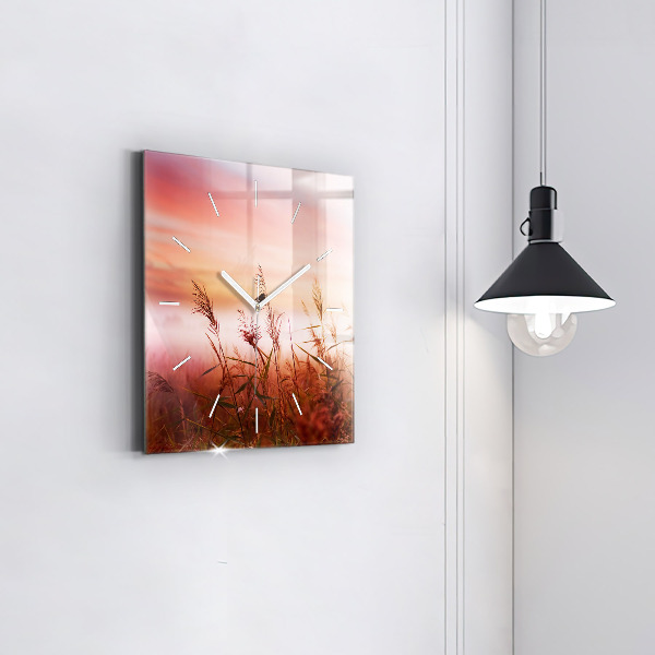 Square glass wall clock Foggy morning