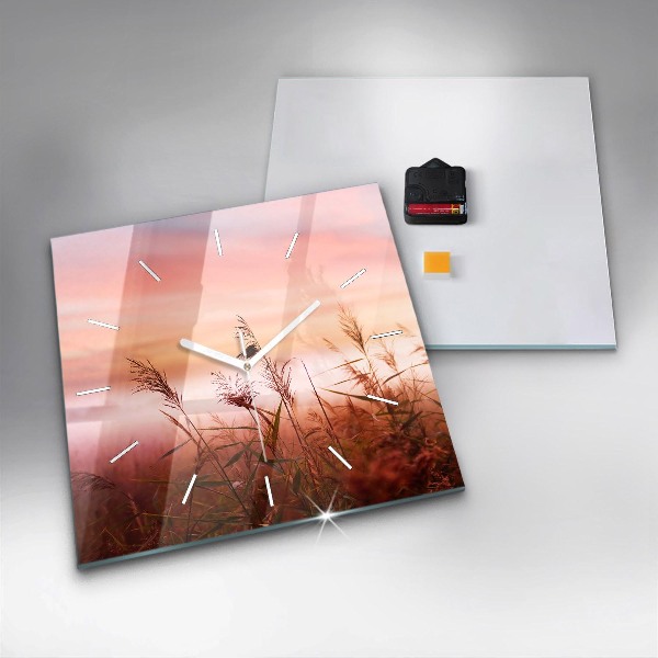 Square glass wall clock Foggy morning