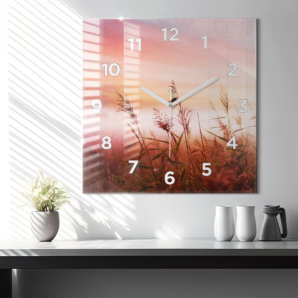 Square glass wall clock Foggy morning