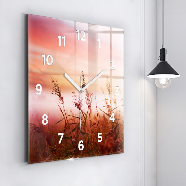 Square glass wall clock Foggy morning