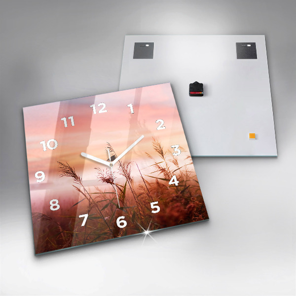 Square glass wall clock Foggy morning