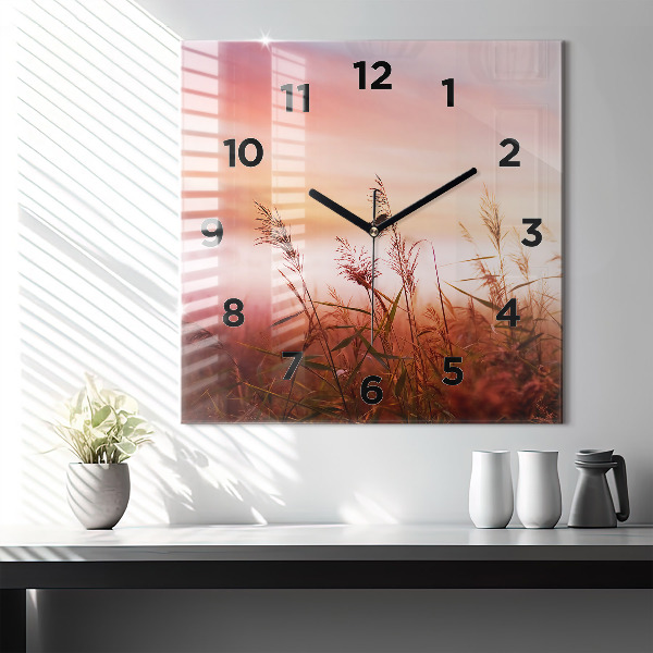 Square glass wall clock Foggy morning
