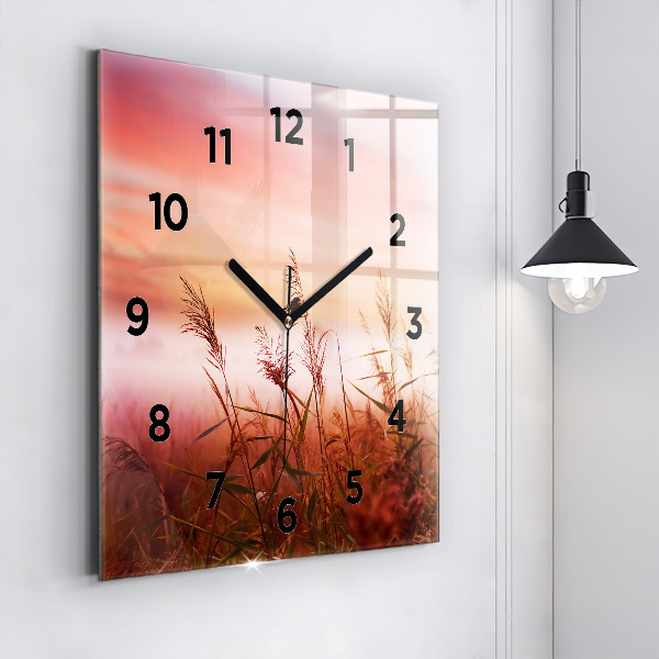 Square glass wall clock Foggy morning