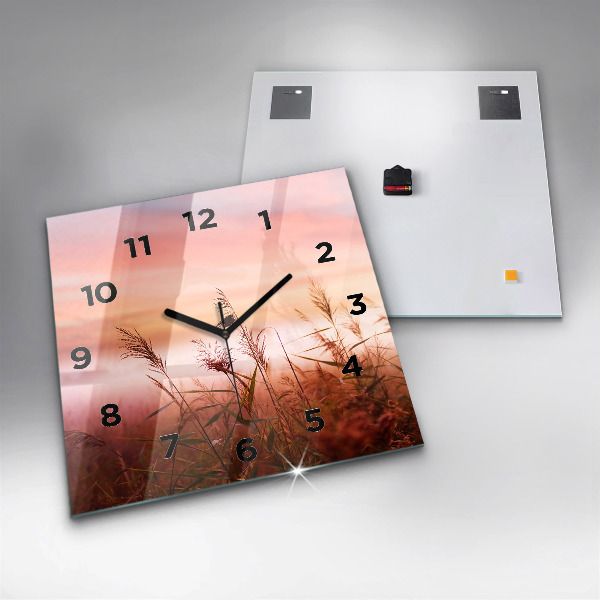 Square glass wall clock Foggy morning