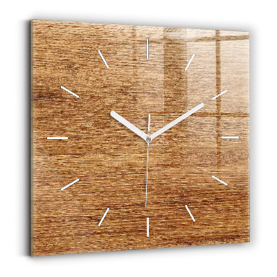 Square glass wall clock Light wood