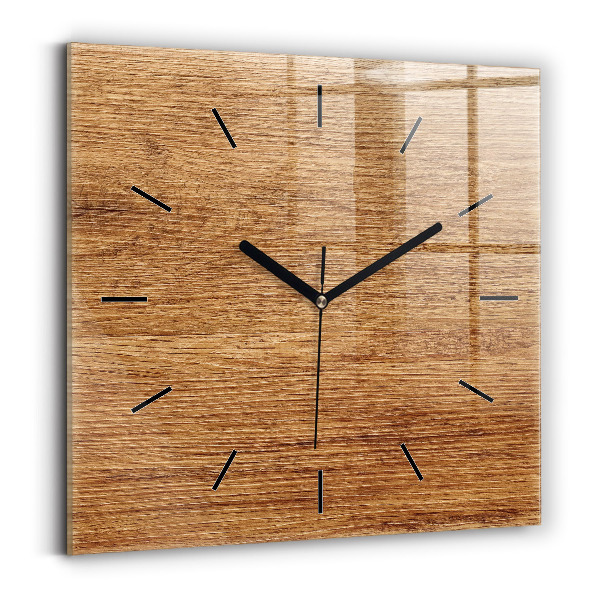 Square glass wall clock Light wood