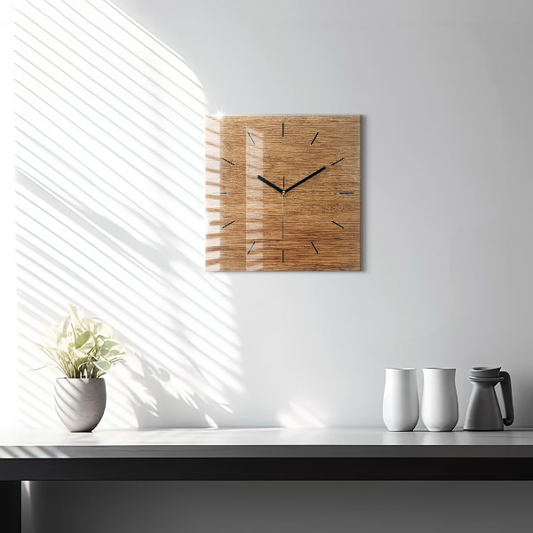 Square glass wall clock Light wood