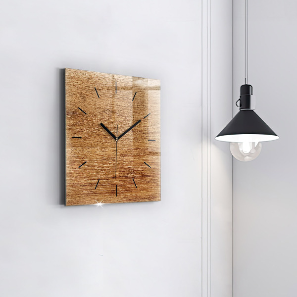 Square glass wall clock Light wood