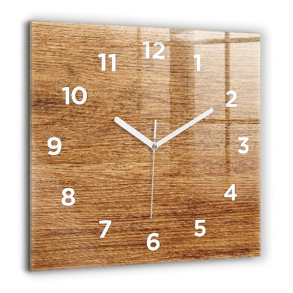 Square glass wall clock Light wood