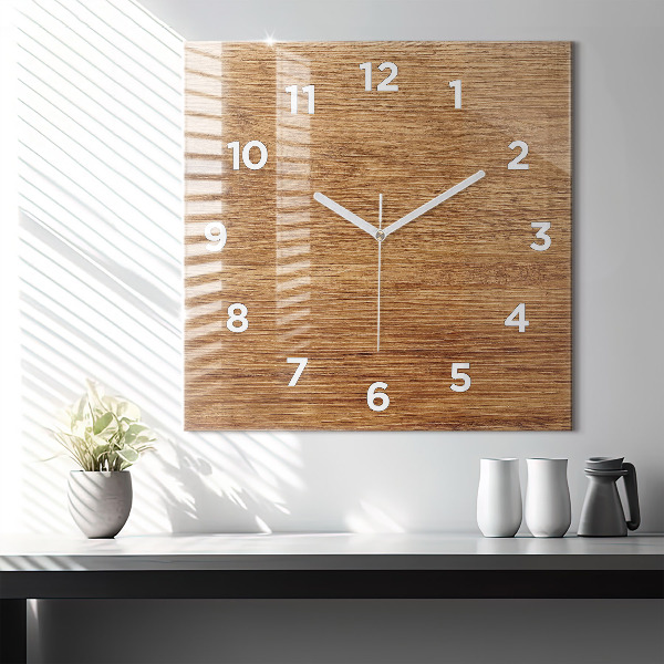 Square glass wall clock Light wood