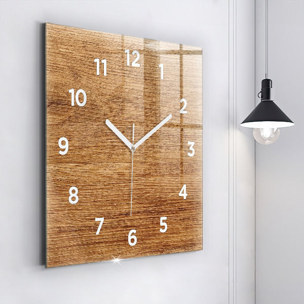 Square glass wall clock Light wood