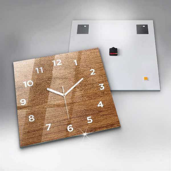Square glass wall clock Light wood