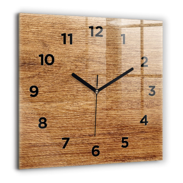 Square glass wall clock Light wood