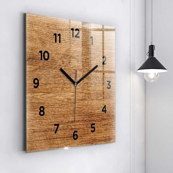 Square glass wall clock Light wood