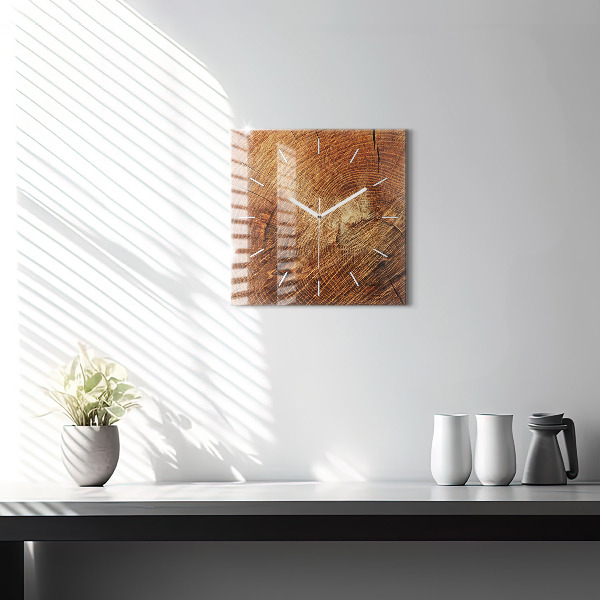 Square glass wall clock Old tree stump