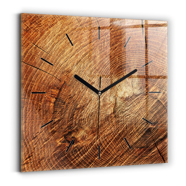Square glass wall clock Old tree stump