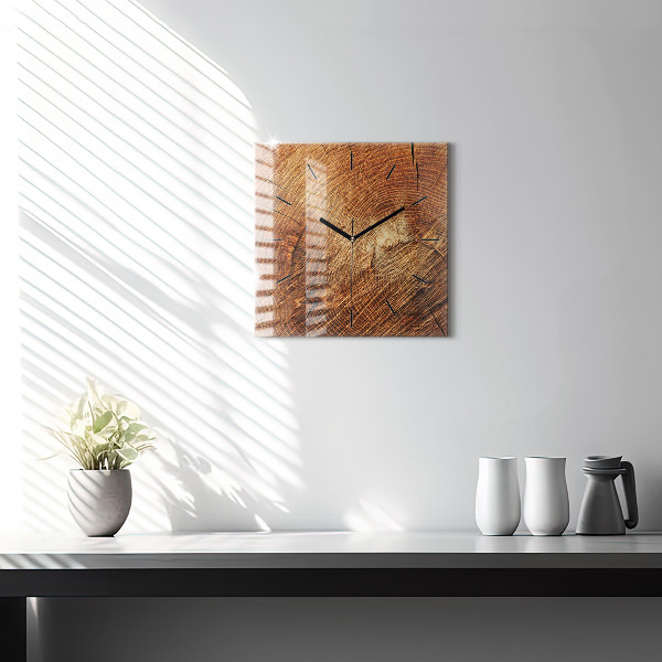 Square glass wall clock Old tree stump