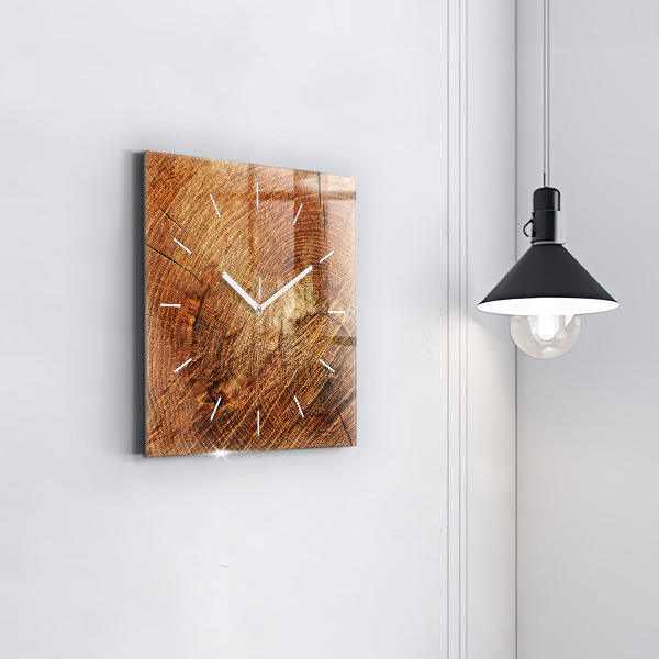Square glass wall clock Old tree stump