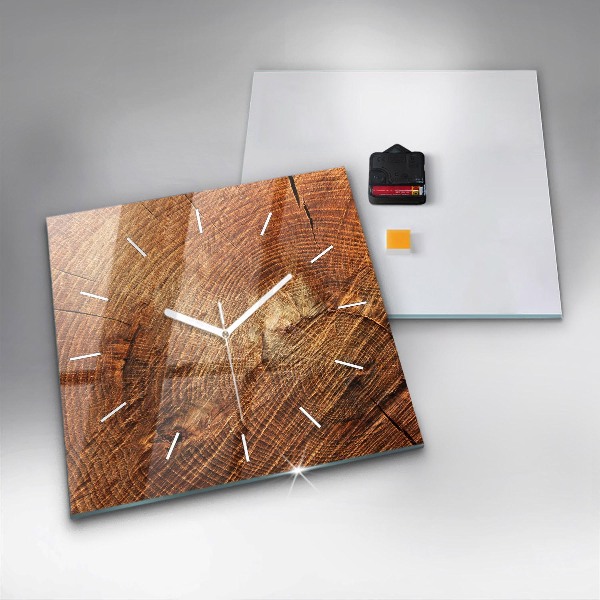 Square glass wall clock Old tree stump
