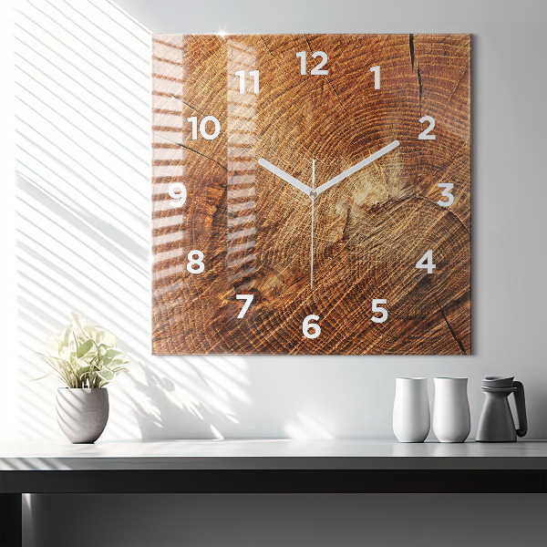 Square glass wall clock Old tree stump